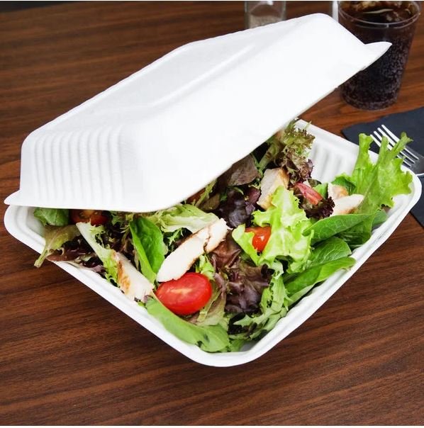 EcoChoice 9 x 9 x 3 Compostable Sugarcane / Bagasse 3 Compartment  Takeout Container - 50/Pack