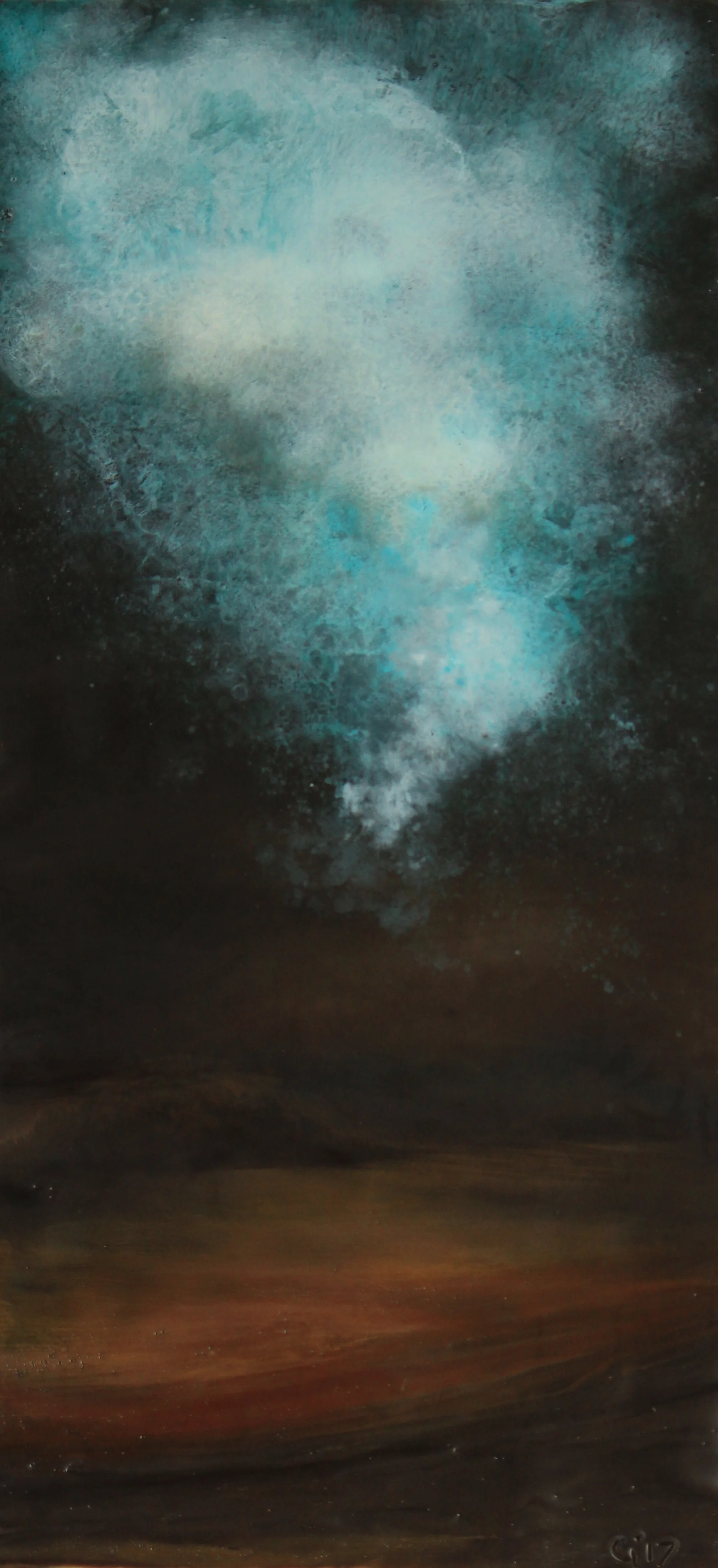 "And Then the Rain Came" 6x12" framed encaustic mixed media on cradle board SOLD 2017