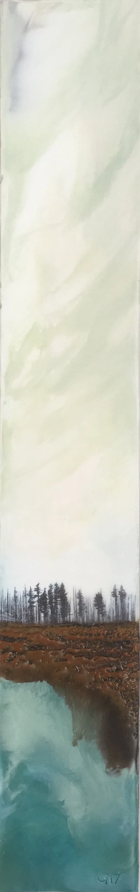 "The Edge of the World" 3x18" unframed encaustic mixed media on cradle board SOLD 2017