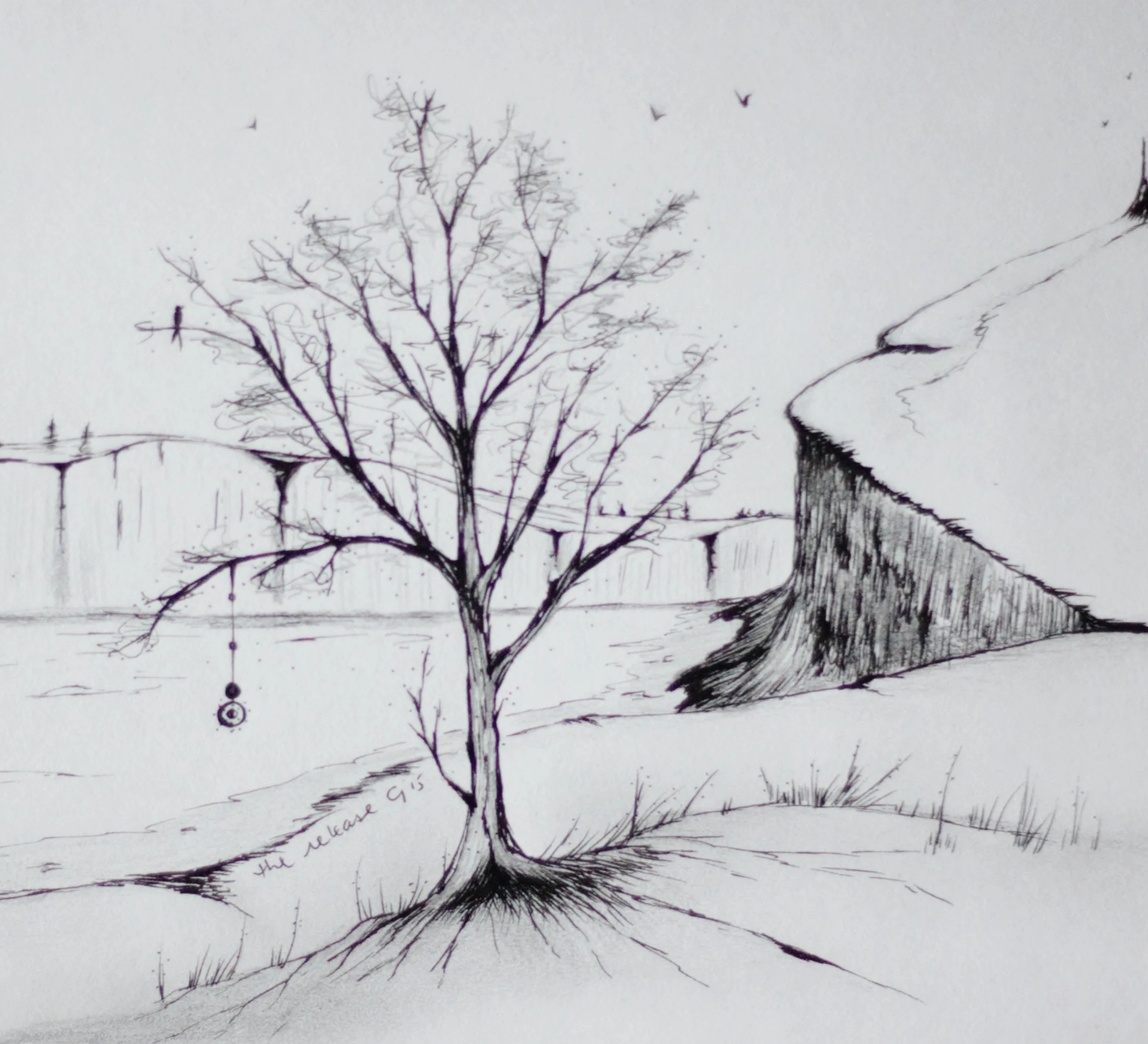 "The Release" 8x8" framed graphite and ink on paper $225 CAD 2015