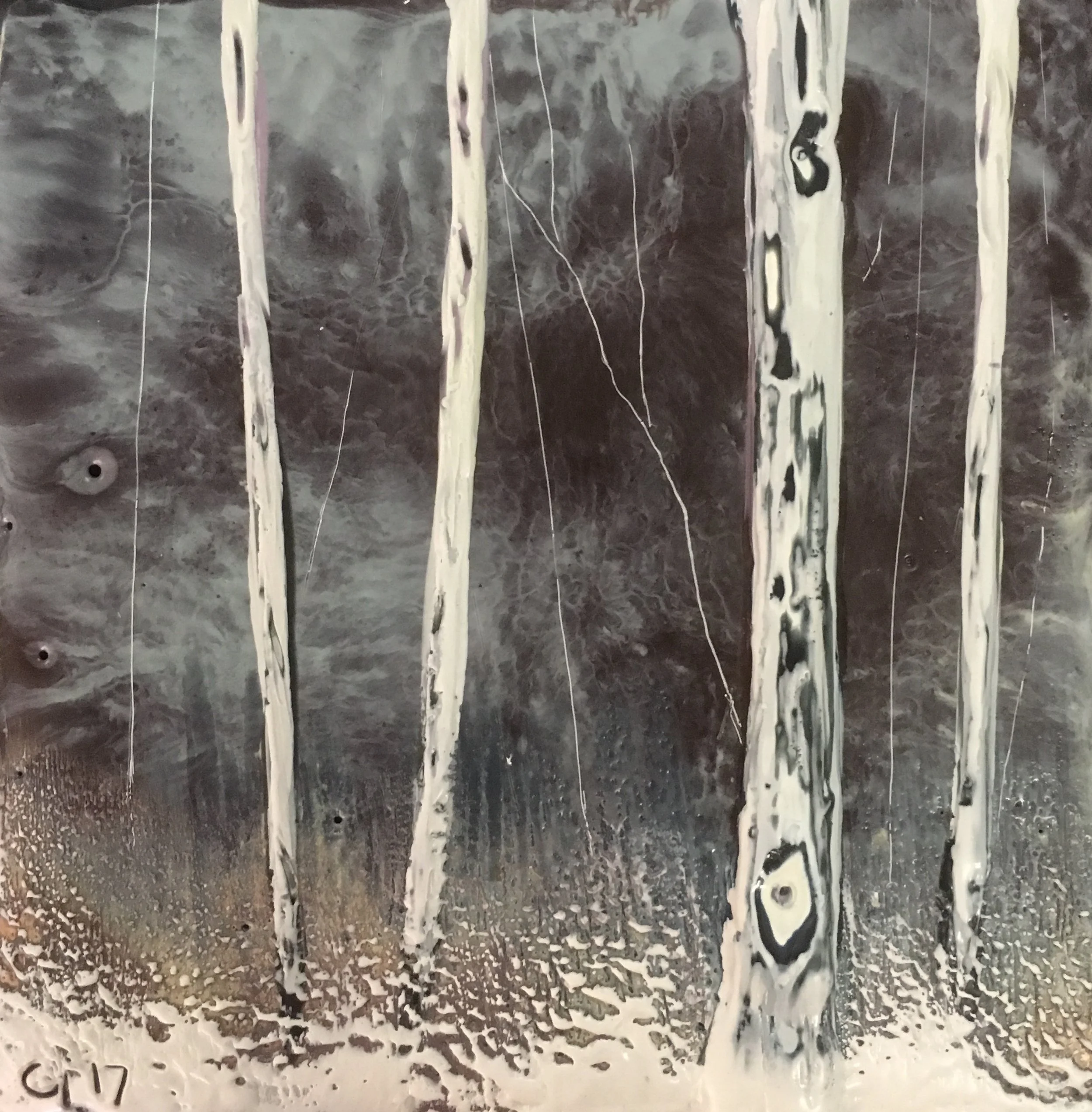 "Blue Monday" 4x4" unframed encaustic mixed media on board SOLD 2017