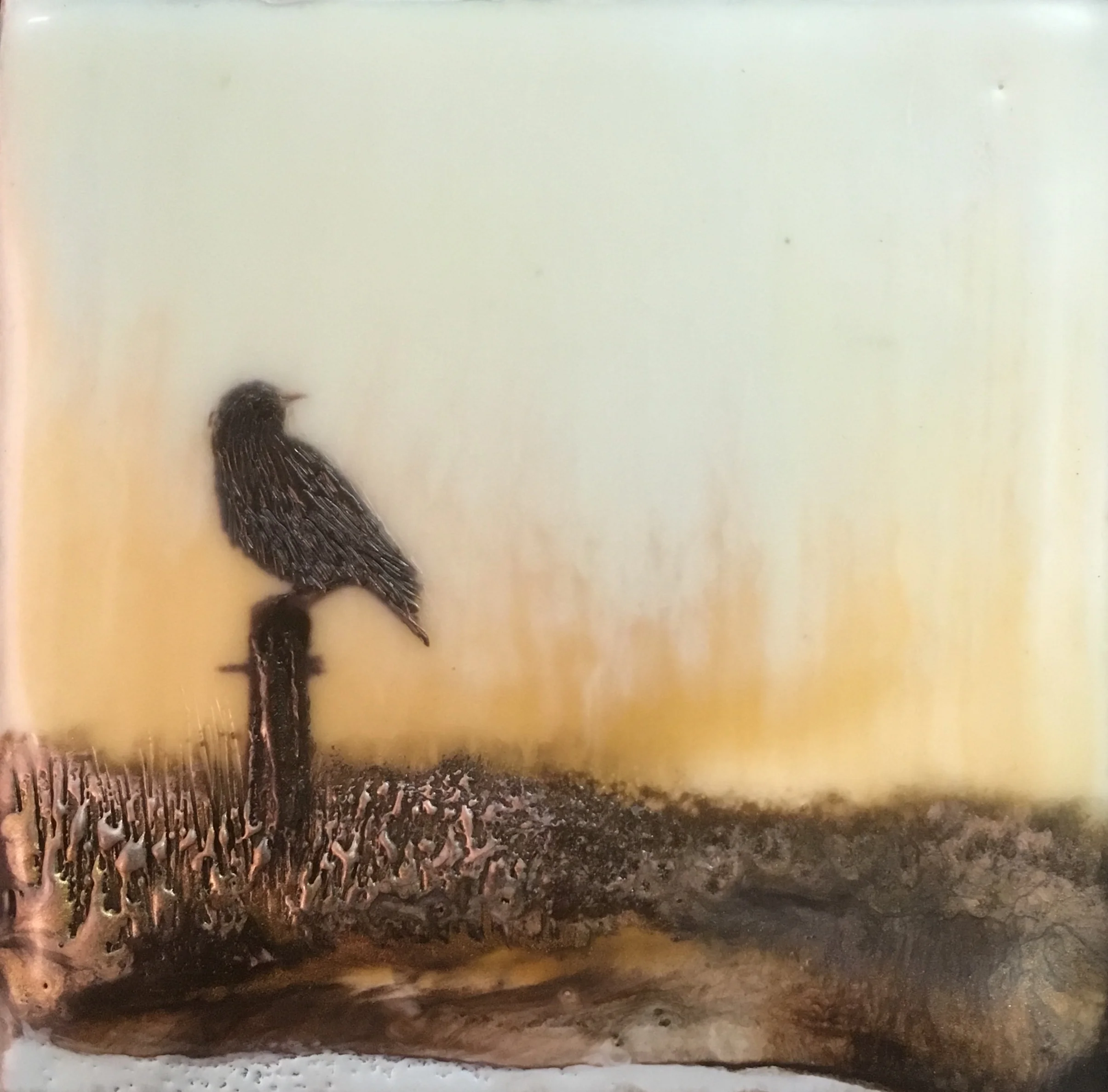 "Sunrise for One" 4x4" unframed encaustic mixed media on board SOLD 2017