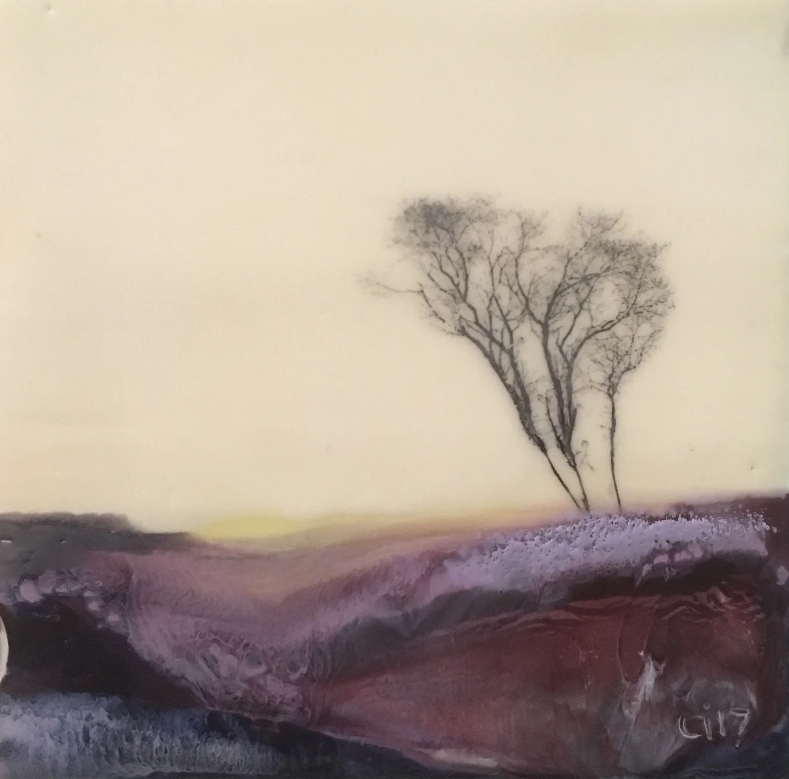 "Standing Tall" 4x4" unframed encaustic mixed media on board $75 CAD 2017