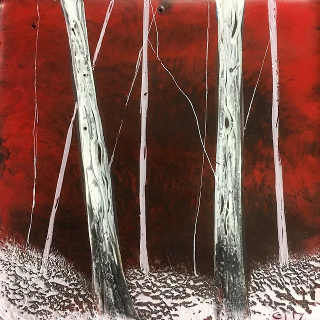 "In the Red" 4x4" unframed encaustic mixed media on board SOLD 2017