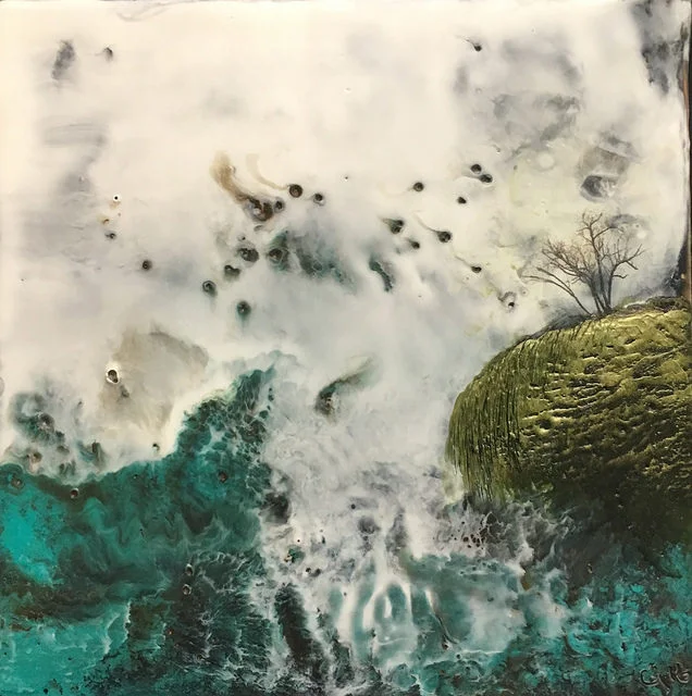 "The Old World" 6x6" framed encaustic mixed media on cradle board SOLD 2016