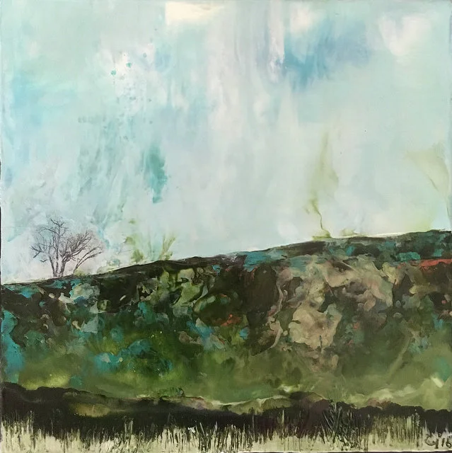 "Introversion" 6x6" framed encaustic mixed media on cradle board $175 CAD 2016