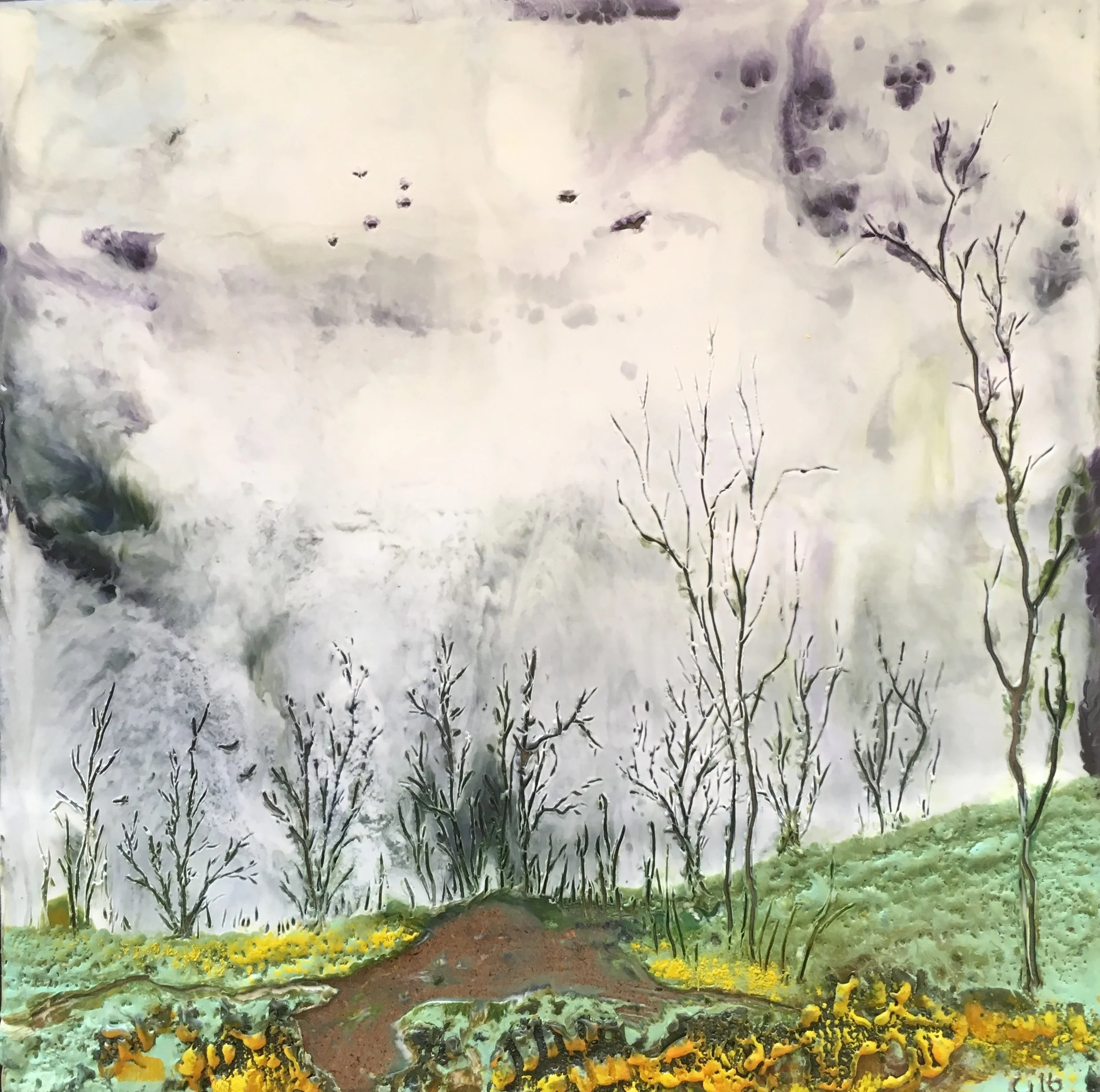 "Wander Freely" 6x6" framed encaustic mixed media on cradle board SOLD 2016