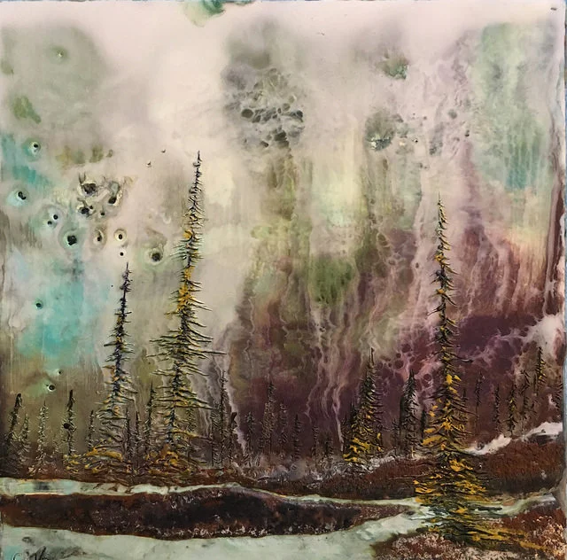 "Inversion" 6x6" framed encaustic mixed media on cradle board SOLD 2016