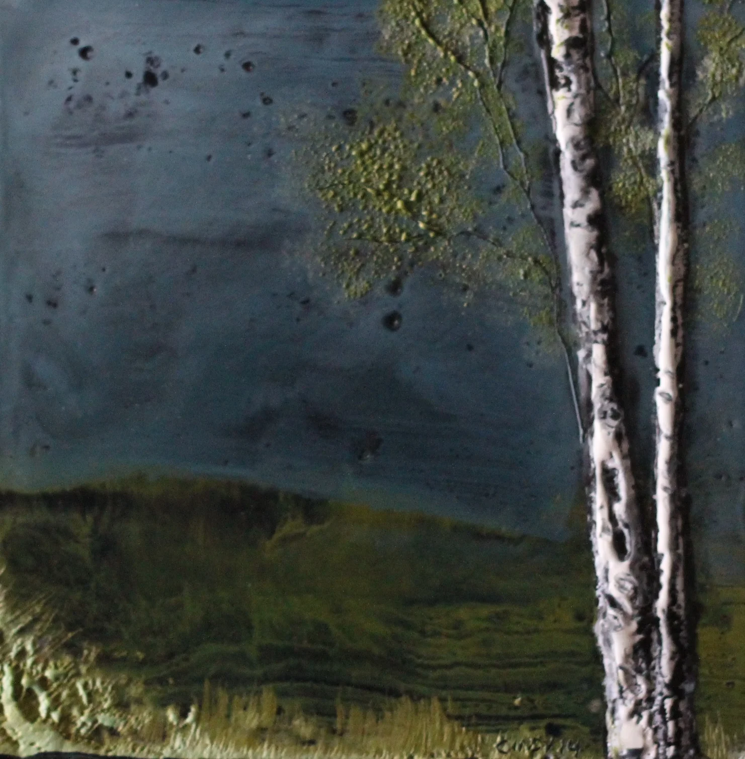 "After the Storm" 6x6" framed encaustic mixed media on board SOLD 2014