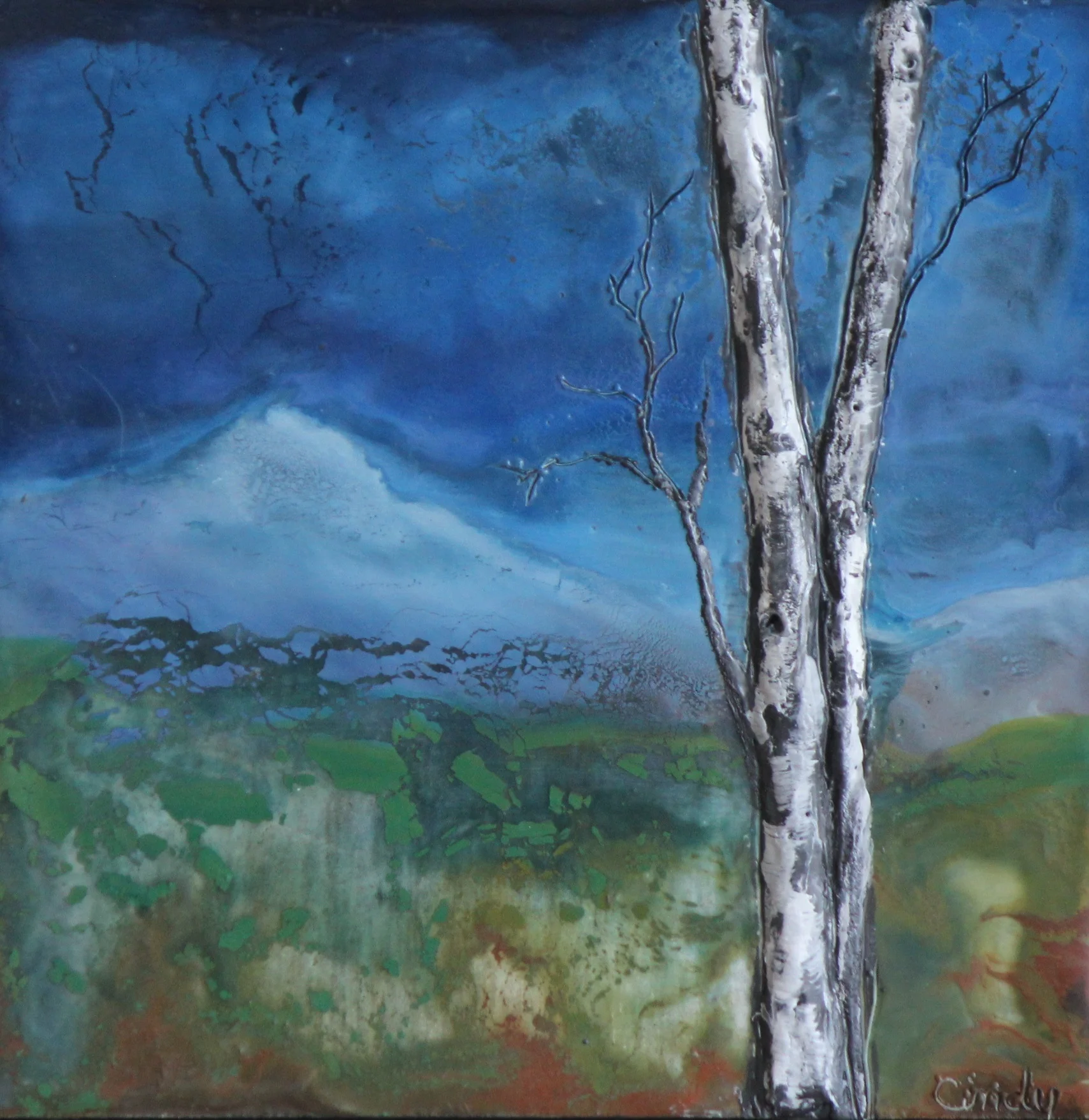 NO TITLE 6x6" framed encaustic mixed media on board SOLD 2014