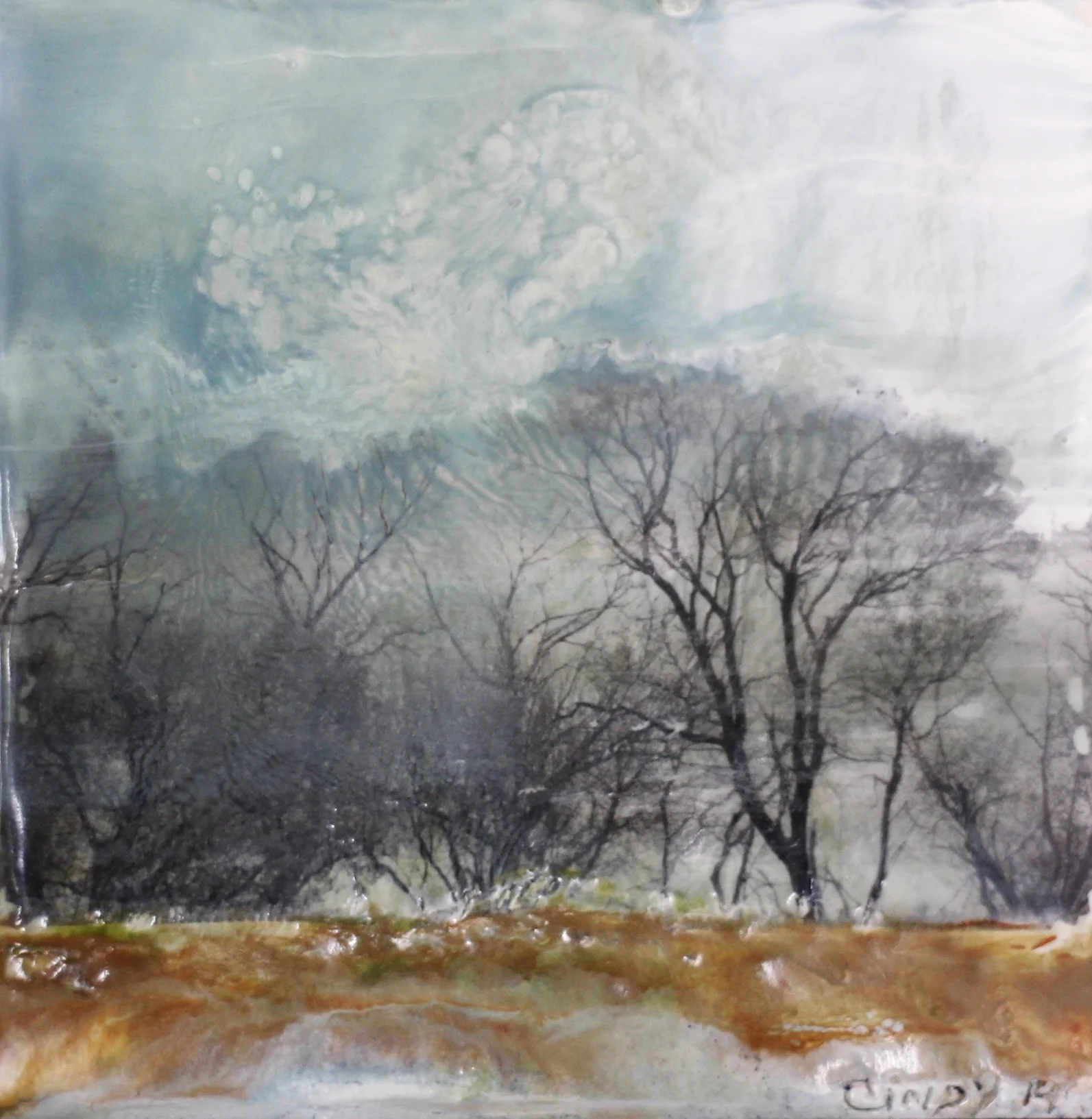 NO TITLE 6x6" framed encaustic mixed media on board SOLD 2014