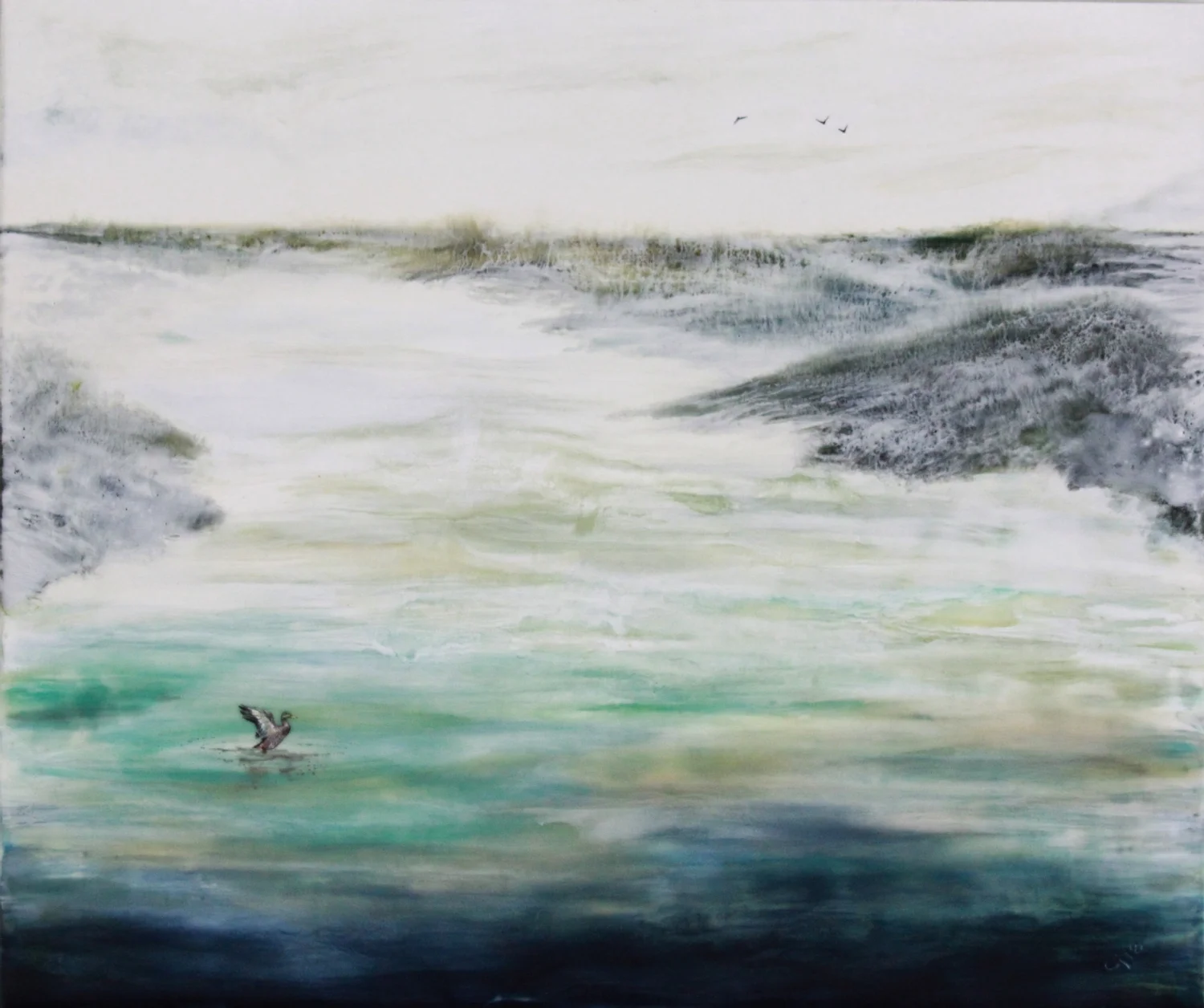 "Sanctuary” 16x20" framed encaustic mixed media on cradle board SOLD 2018