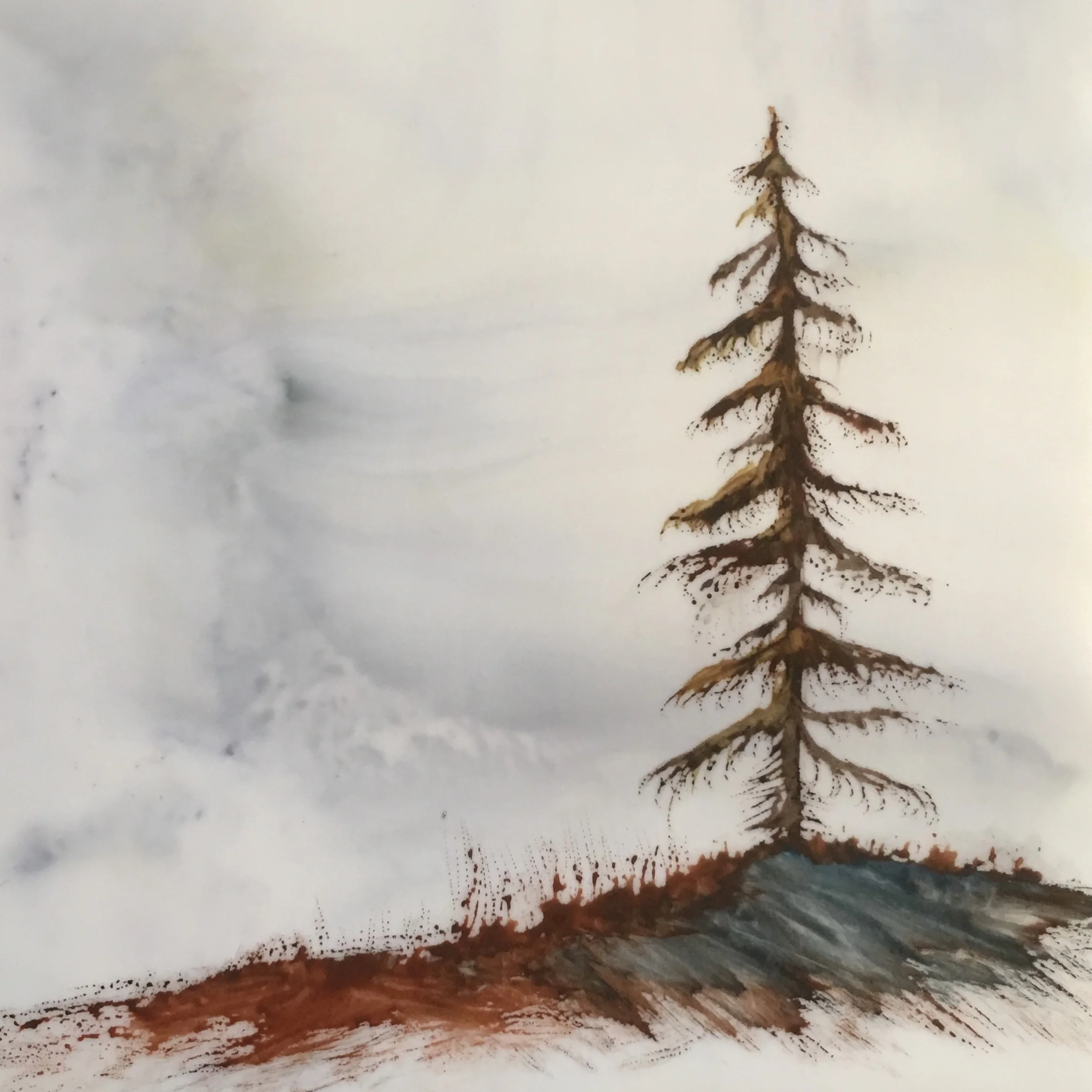 "Sentinel” 4x4” framed encaustic mixed media on board SOLD 2018