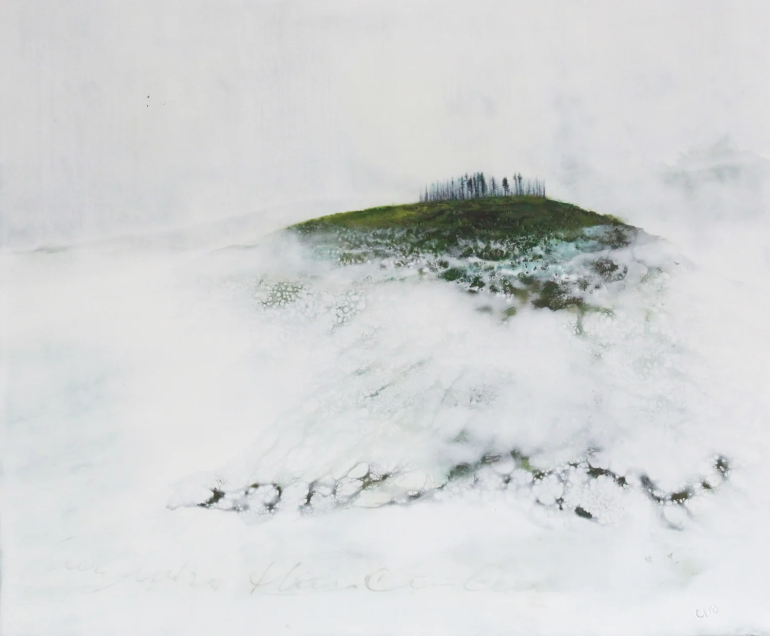 "Pacific Mist” 16x20” unframed encaustic mixed media on cradle board SOLD 2018