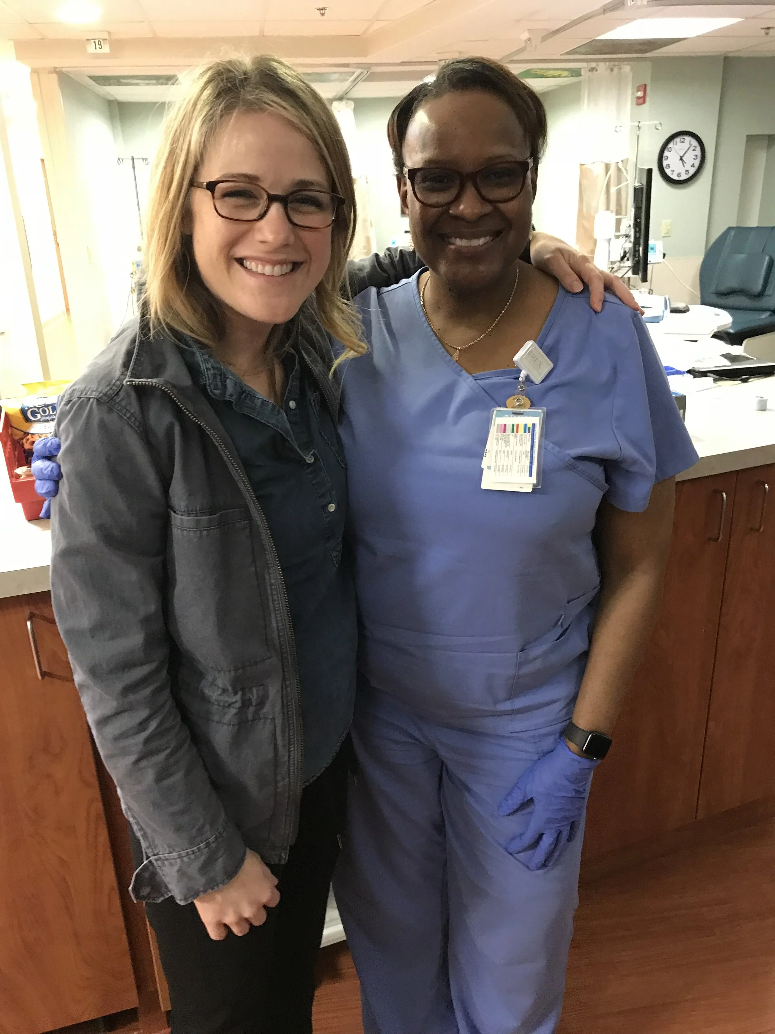 At the end of my first infusion with my nurse, Jennifer.
