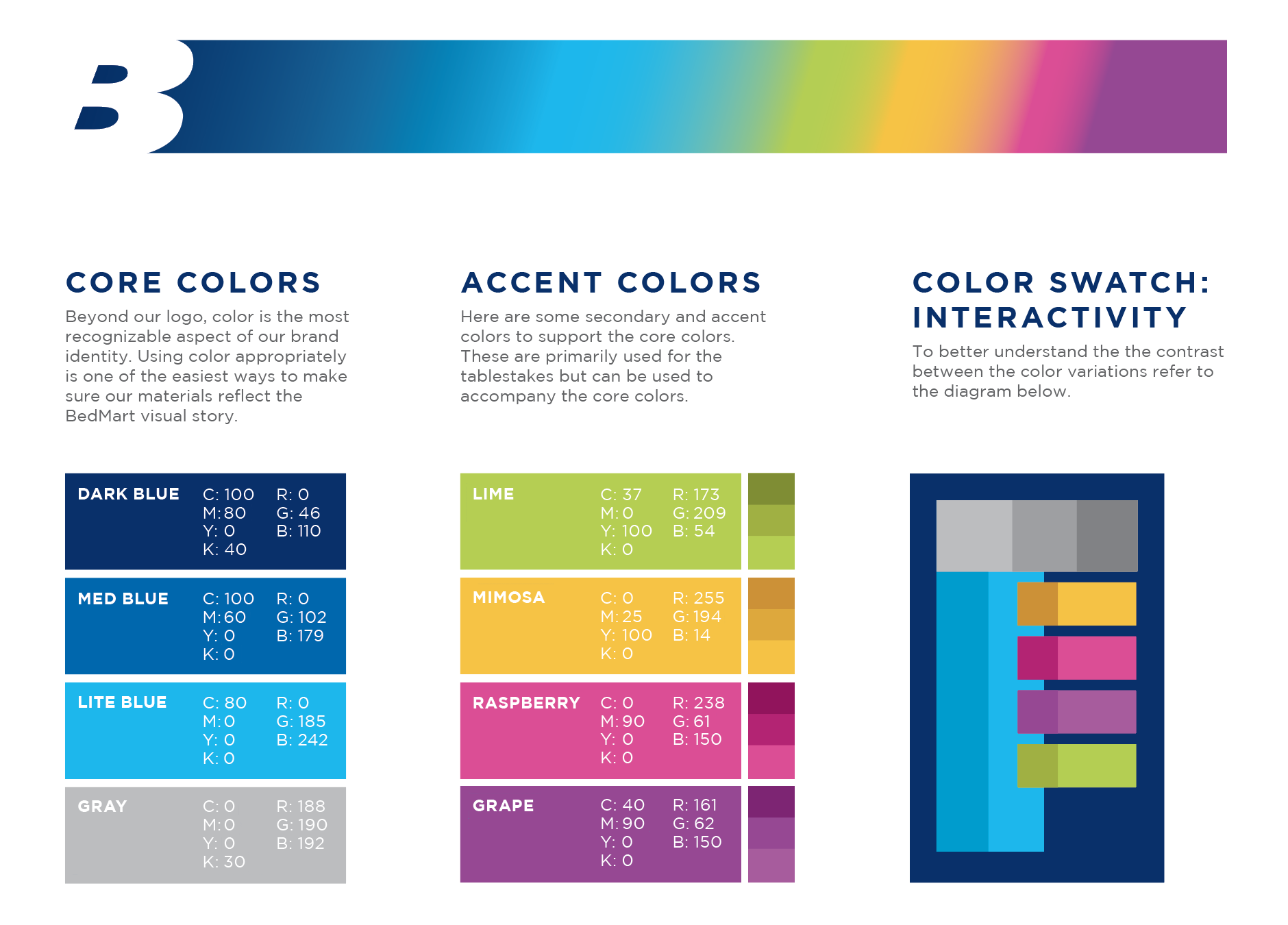 BedMart palette from style guide—goal of integrating accent colors back into feed