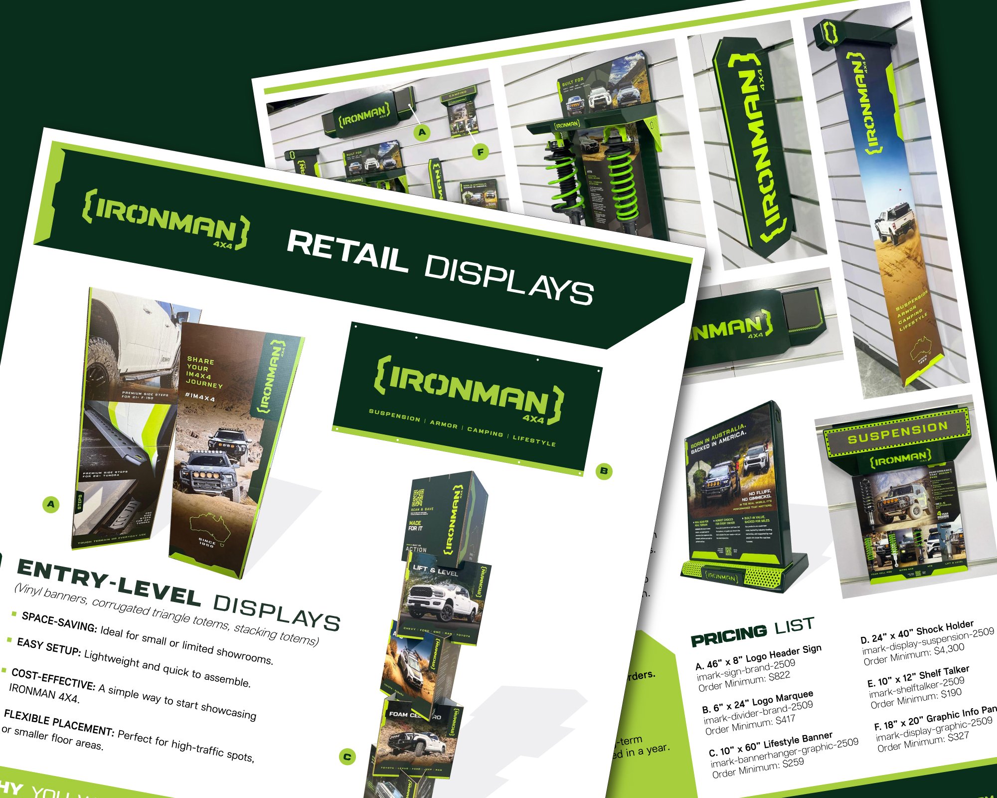   B2B ordering forms for POP displays, featuring entry-level and premium tier options  