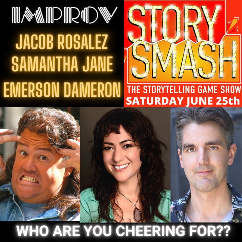 Who cares what you&rsquo;re doing tonight? what are you doing in 2 weeks? Story Smash the Storytelling Game Show is live at @hollywoodimprov ! And look who&rsquo;s playing! Comedians @emersondameron @samsweets and Jacob Rosalez!  Ticket link in the b