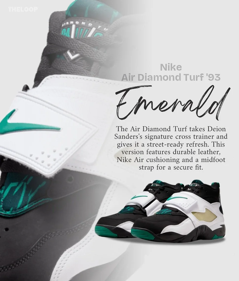Nike Air Diamond Turf &lsquo;93 &rdquo;Emerald&ldquo; will be available Friday 8/29 at 10:00 AM at The Loop(Yonkers). 
First come first served. 

Men(IB2240-001): $155

#nike#diamondturf#shoes#sneakers#sneakerhead #sneakercon