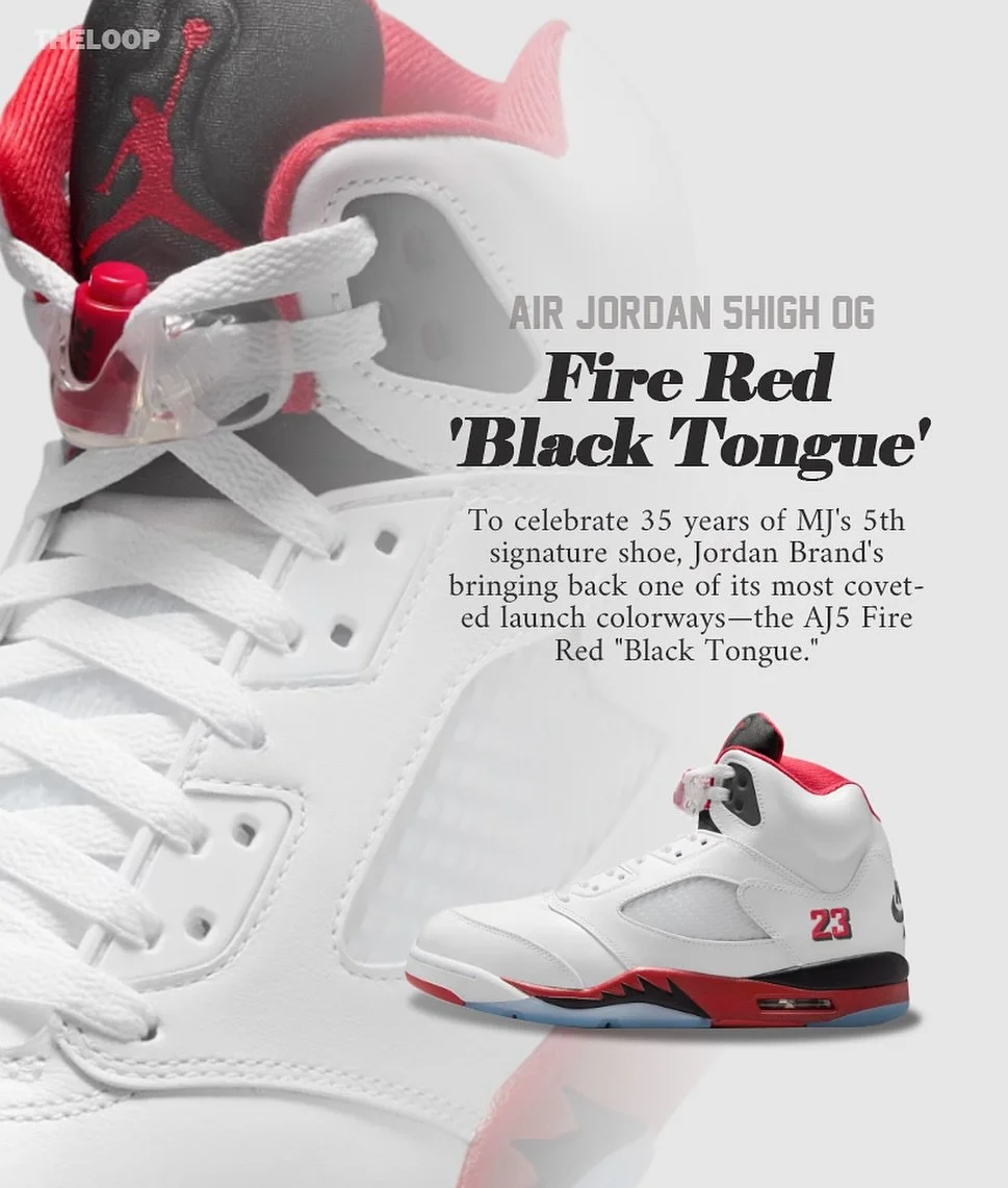 Air Jordan 5 Fire Red &lsquo;Black Tongue&rsquo; will be available Saturday 9/13 at 10:00 AM at The Loop. (Yonkers&amp;Spring valley)
First come first served. 

Men(HQ7978-101): $215
Big Kids&rsquo; : $160
Little Kids&rsquo; (ps) : $100

#jordan5 #jo