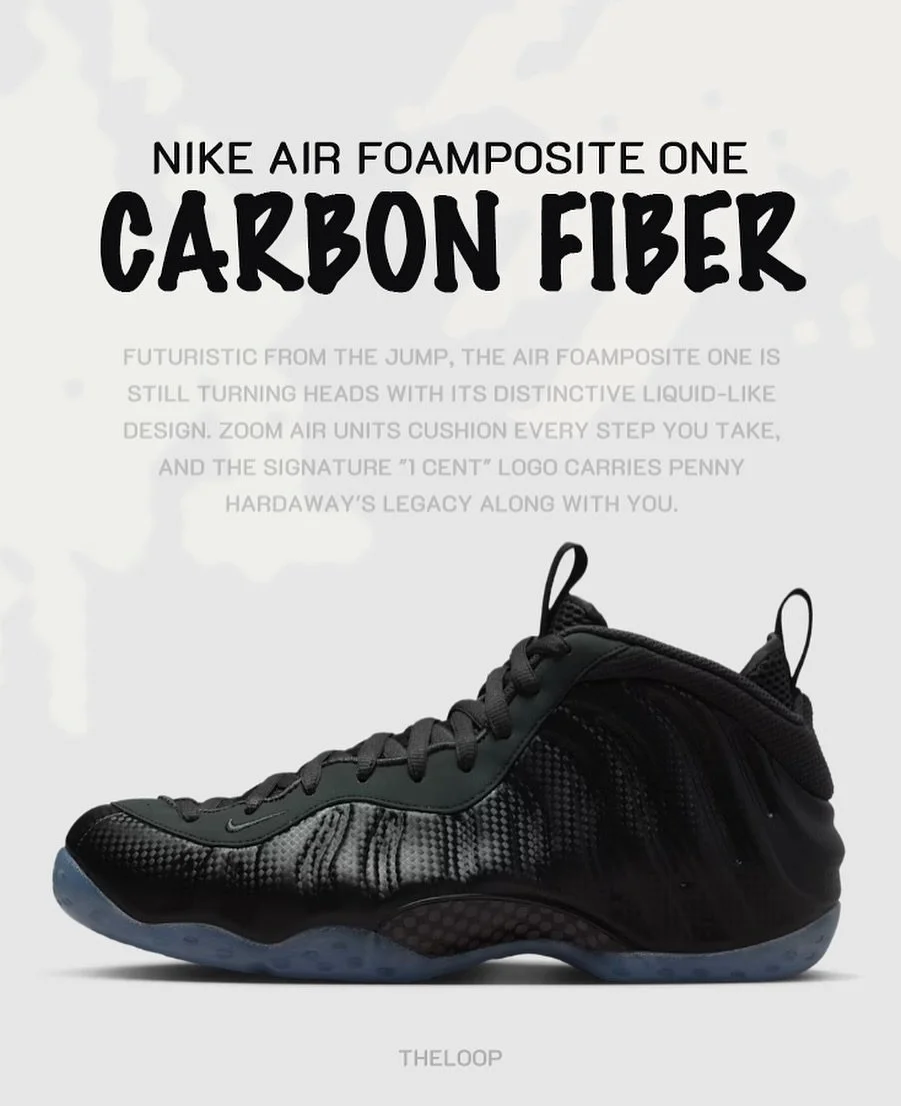 Nike Men&rsquo;s Air Foamposite One &ldquo;Carbon Fiber&rdquo; will be available Friday 10/24 at 10:00 AM at The Loop.  First come first served. 

Men(HF2902-002) : $240

#foamposite#nike#sneakers#sneakerheads #shoeslover#shoesaddict#theloop