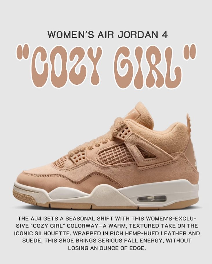 Women&rsquo;s Air Jordan 4 &rdquo;Cozy Girl&ldquo; Hemp will be available Saturday 11/01 at 10:00 AM at The Loop (Yonkers &amp; Spring Valley). First come first served. 

Women&lsquo;s (HV0823-200) : $220

#jordan4#jordan#sneakers#shoes#sneakerfiend#