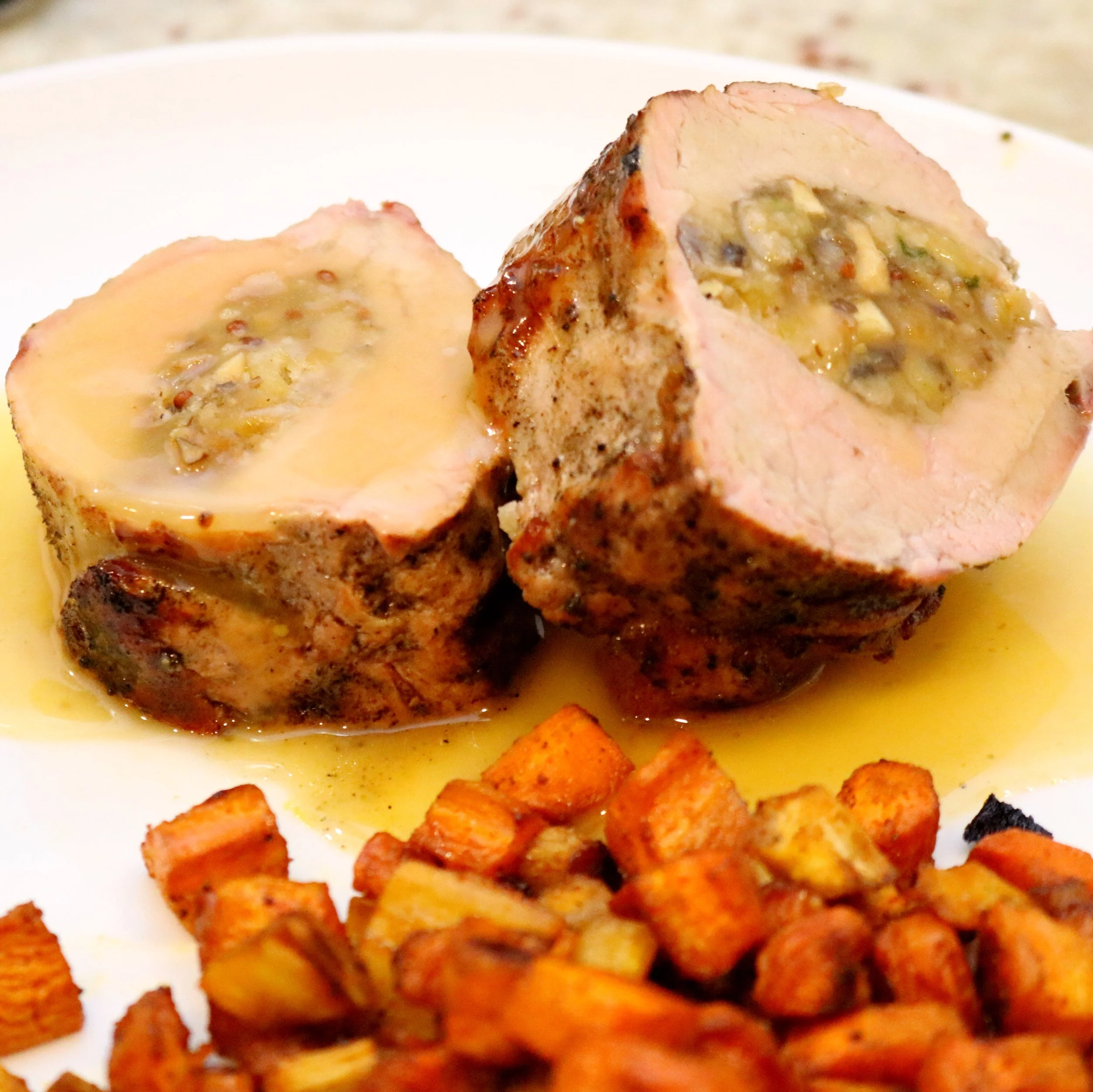 Apple and Mushroom Stuffed Pork Tenderloin