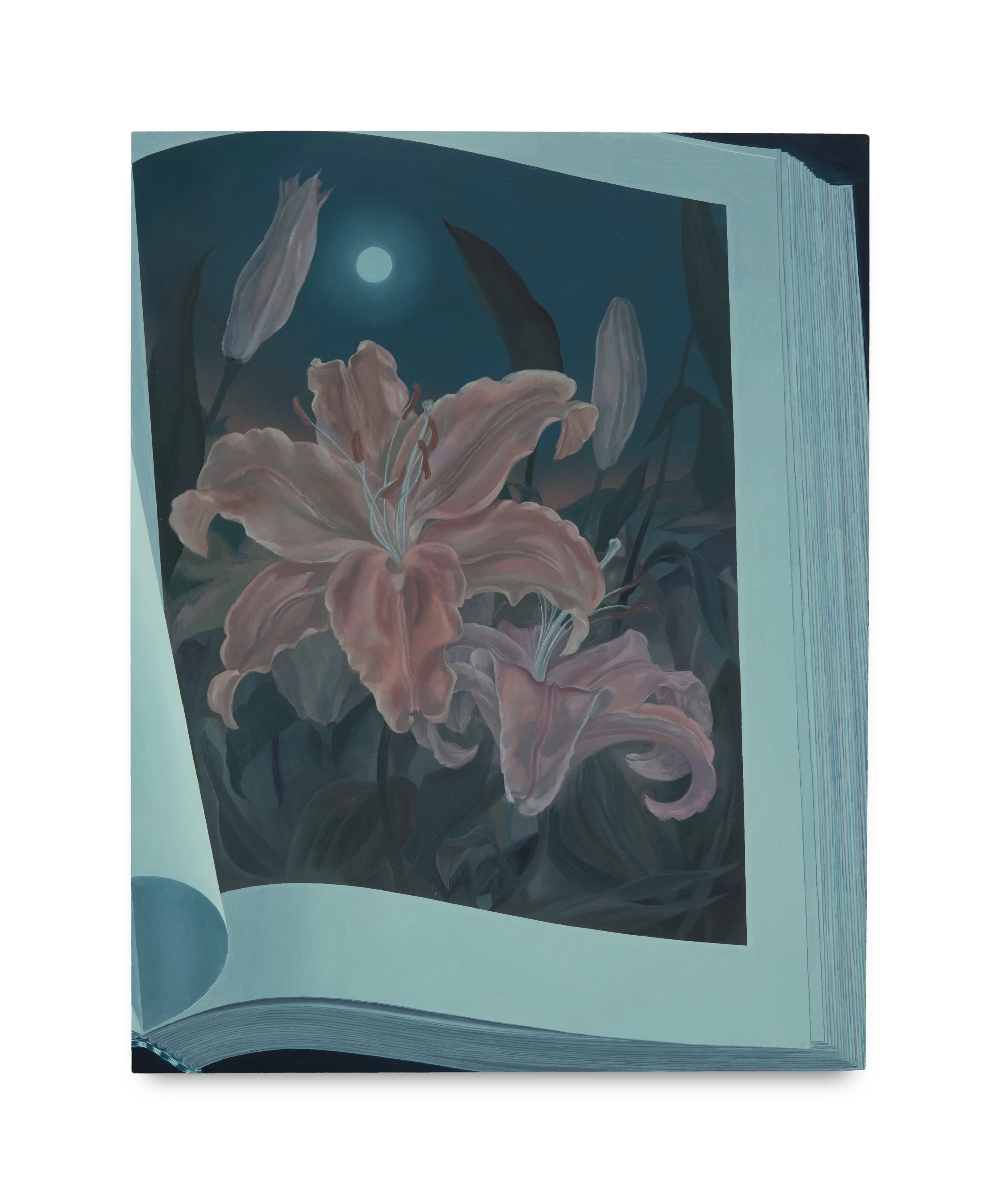   Untitled (moonlight lilies)  Oil on panel 14 x 11 inches 2022  Photograph by Tom Carter, courtesy of Workplace Gallery, London, U.K. 