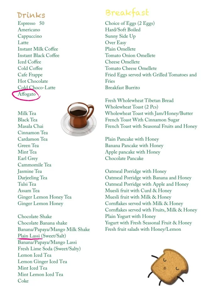 Garden Cafe Menu 2 | Bir Billing | PritishSocial Travel Food Blogger