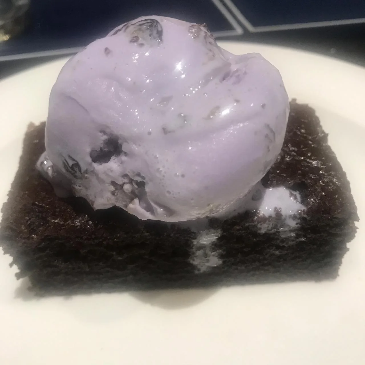 Black Current Ice-Cream on Chocolate Brownie