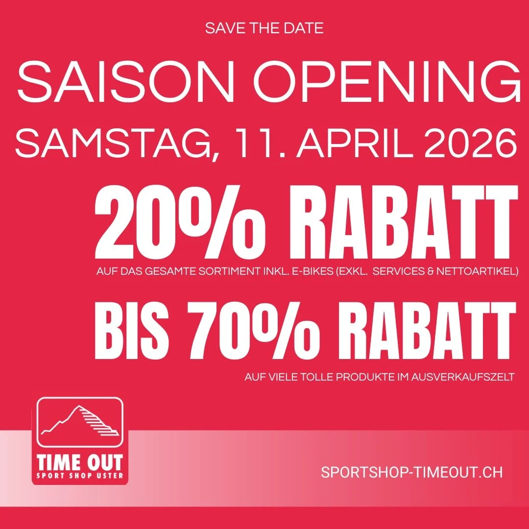 🔥 SAVE THE DATE 🔥 

Am Samstag, 11. April 2026 starten wir gemeinsam in die neue Saison &ndash; und das mit starken Deals! 💥 

👉 20% Rabatt auf das gesamte Sortiment inkl. E-Bikes exkl. Services &amp; Nettoartikel 
👉 Bis zu 70% Rabatt im Ausverk