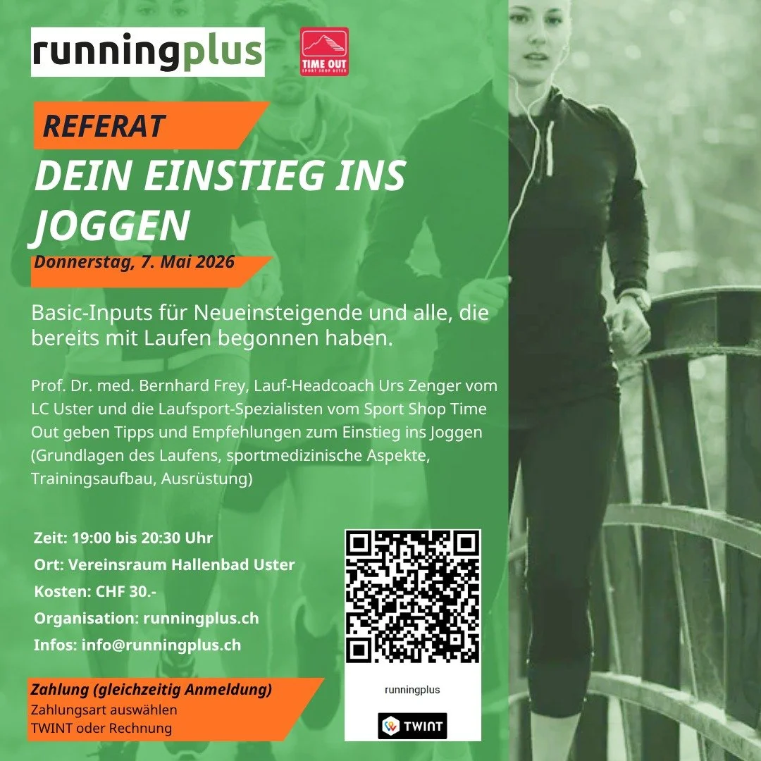 Dein Einstieg ins Joggen &ndash; jetzt durchstarten! 🏃&zwj;♂️✨ 

Du m&ouml;chtest mit dem Laufen beginnen oder dein Training verbessern? Dann ist dieses Referat genau das Richtige f&uuml;r dich! 💪

📅 Donnerstag, 7. Mai 2026
🕖 19:00 &ndash; 20:30 