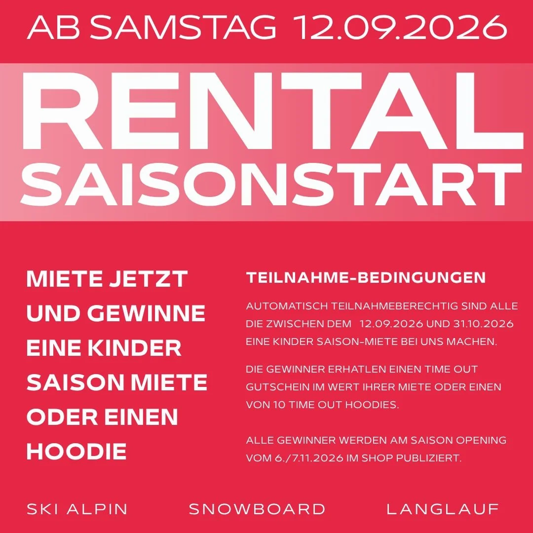 🎿 RENTAL SAISONSTART &ndash; MIETE JETZT &amp; GEWINNE! ❄️

Ab Samstag, 12.09.2026 startet unsere Rental-Saison! 🔥

Miete deine Kinder-Saisonmiete zwischen dem 12.09. und 31.10.2026 und nimm automatisch an unserer Verlosung teil. 🙌

Zu gewinnen gi