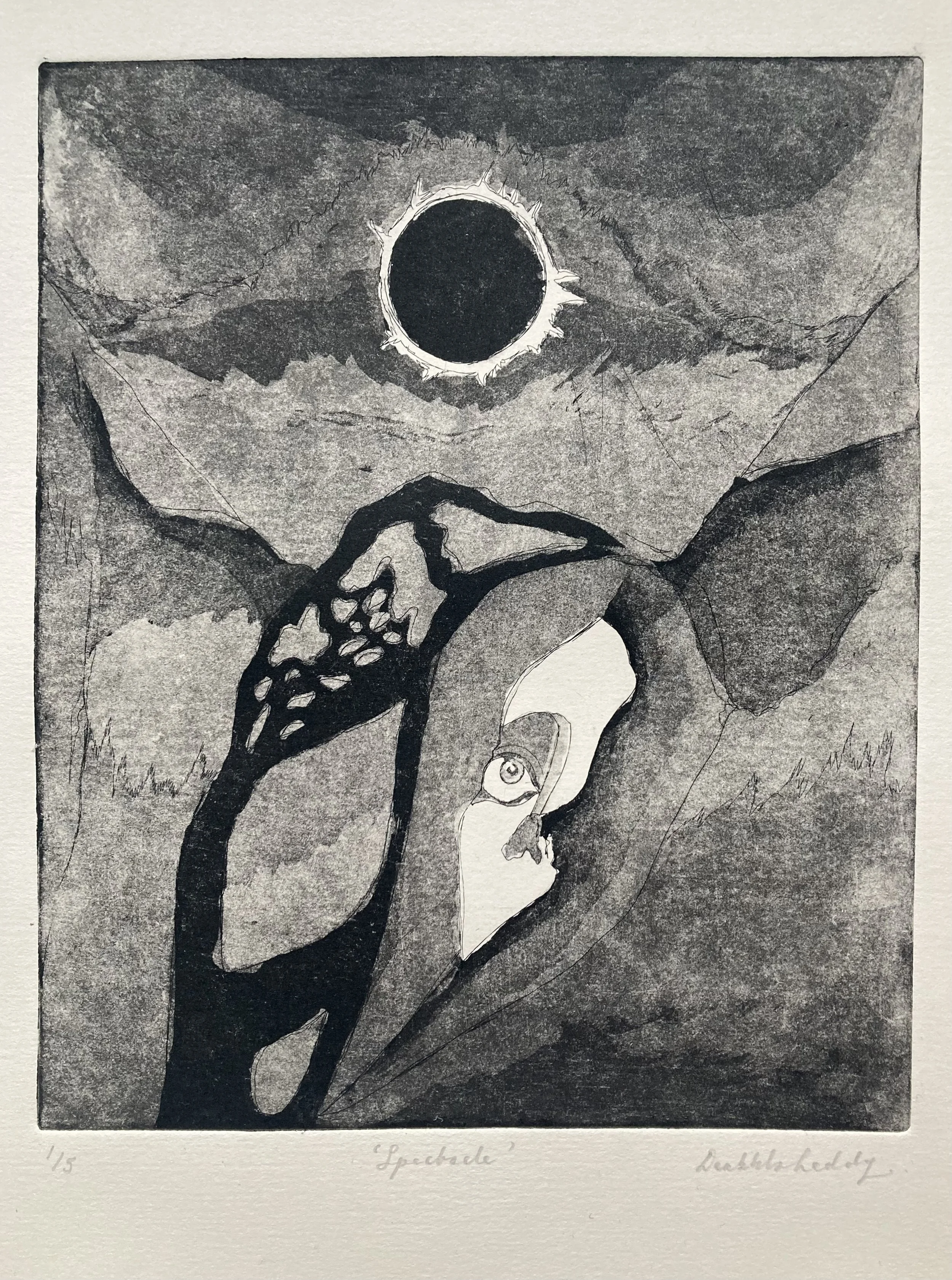 'Spectacle', etching and aquatint, full size 35 x 25 cm approx., 2026