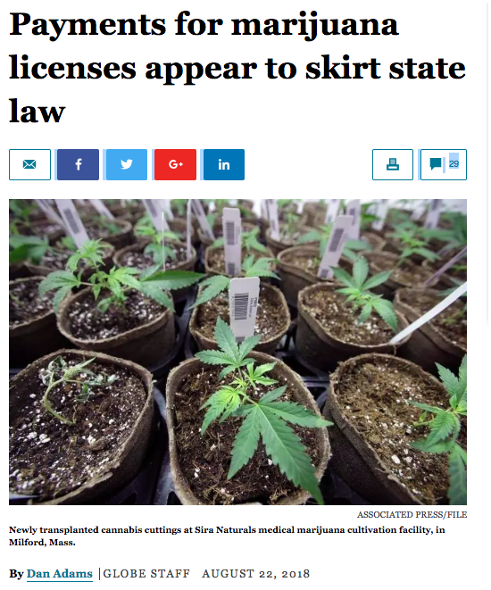 "But Blake Mensing, an attorney who represents marijuana operators, said additional payments — including even donations to third-party nonprofits — shouldn’t be allowed if they’re required in the same contract granting local approval. Otherwise, he said, smaller companies will be frozen out. 'There is some gray area to navigate,' Mensing said, 'but I think the commission is making it harder than it needs to be. Up to 3 percent for no longer than five years is, honestly, a model of statutory clarity.'” https://www.bostonglobe.com/metro/2018/08/22/cannabis-officials-doubted-there-was-problem-but-any-local-marijuana-contracts-follow-law/mCCoIEALIev2QEOQv0bpEO/story.html