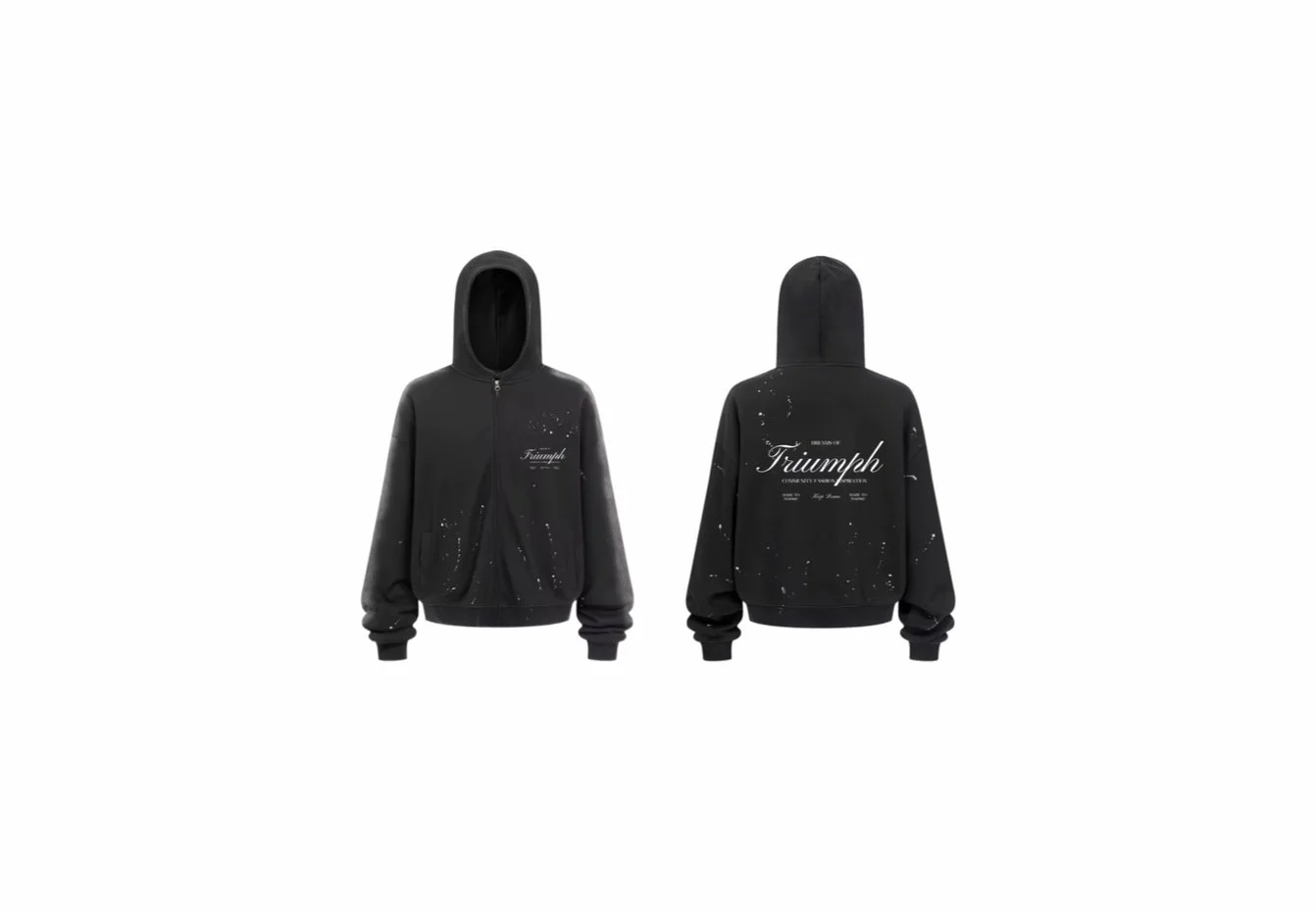 D.O.T. Acid Wash Paint Splatter Zip Up Hoodie