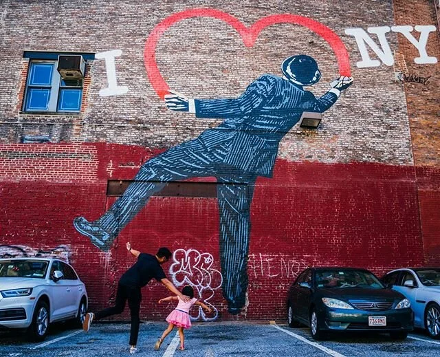 #GreatMomentsinNYHistory for @newyorknico . Walking downtown as I usually do and I catch this father and daughter mimicking this mural. It&rsquo;s the little things that make this city beautiful.