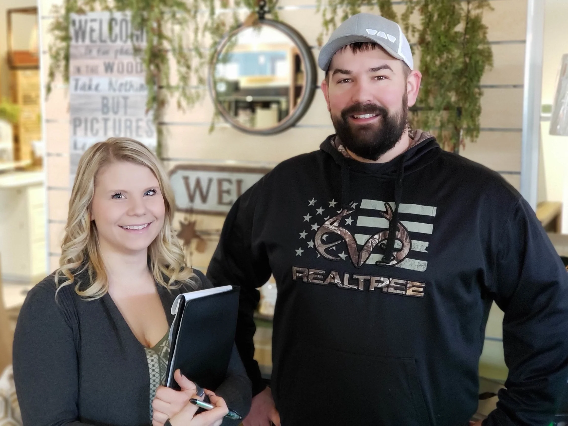 Store manager Megan Brown and construction assistant Nathan Rice are thankful for the opportunity to work in a rural setting.