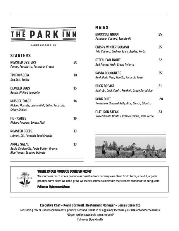 Park Inn Radisson Menu Menu — The Park Inn