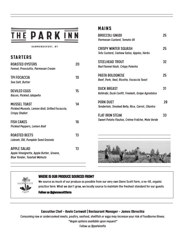 Menu — The Park Inn