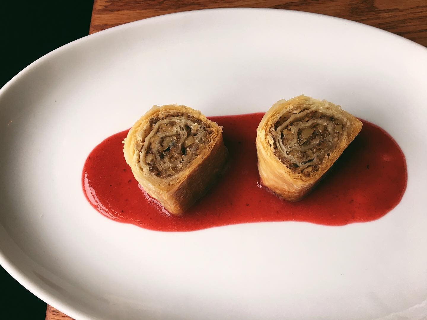 This weekend&rsquo;s dessert: House made Baklava with Cranberry Pur&eacute;e ❤️