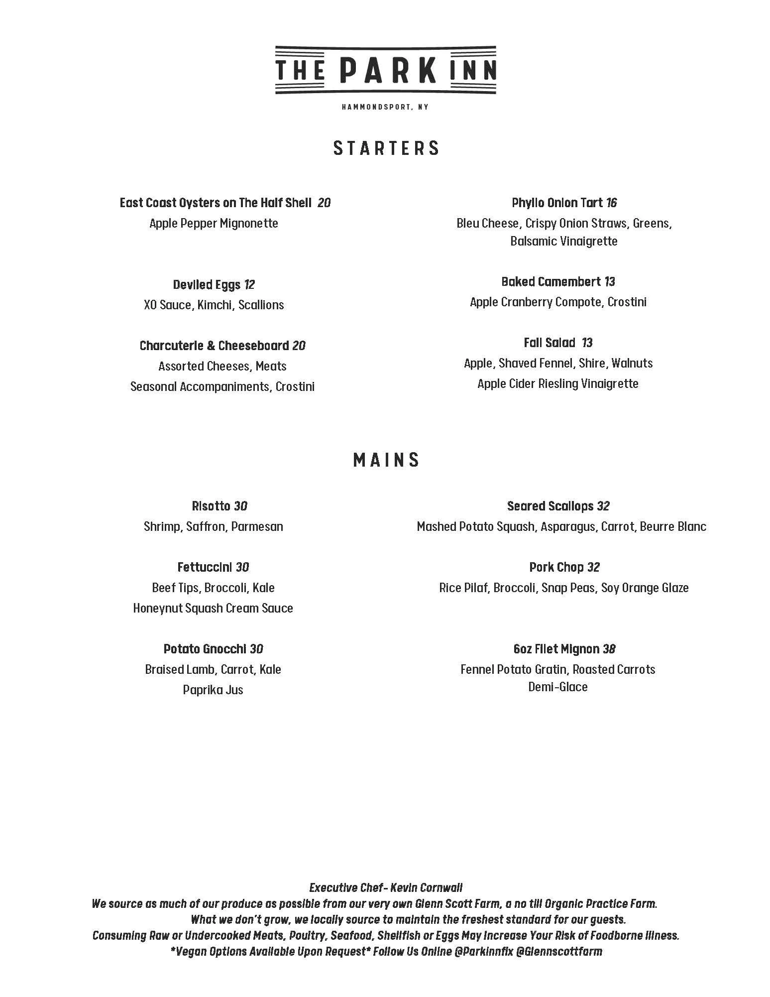 Menu — The Park Inn