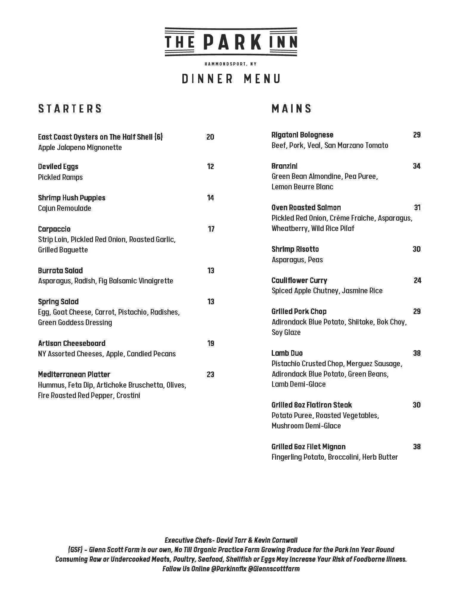 Menu — The Park Inn
