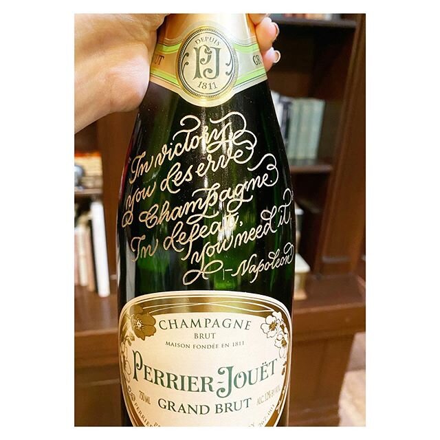 &ldquo;In victory, you deserve champagne. In defeat, you need it&rdquo; Loved engraving this bottle for a Perrier-Jou&euml;t event at @wingtipsf for @xoxomags 😍&hearts;️