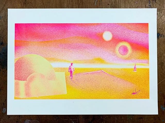 Still have some of these available. #starwars #skywalker #twinsunset #binarysunset #tattoine #lukeskywalker #risograph #print #starwarsprint #etsyshop