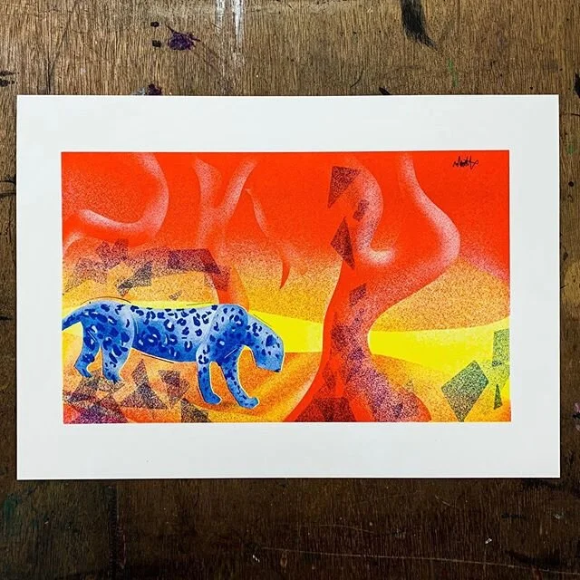 Psychedelic jag prints now on the Etsy shop. #risograph #prints #illustration #etsyshop #jaguar #rainforest #natureillustration