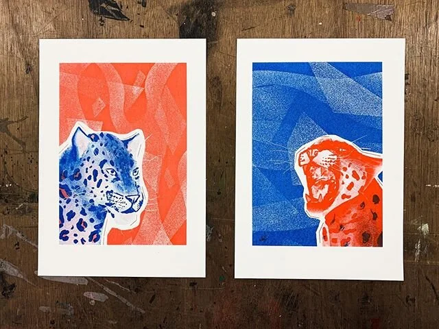 Mood swing. Set of 2 A4 riso prints. Hit the tagged link to get a set for yourself #risograph #jaguar #illustration #printmaking #animalart #bigcats #cardiff #walldecor