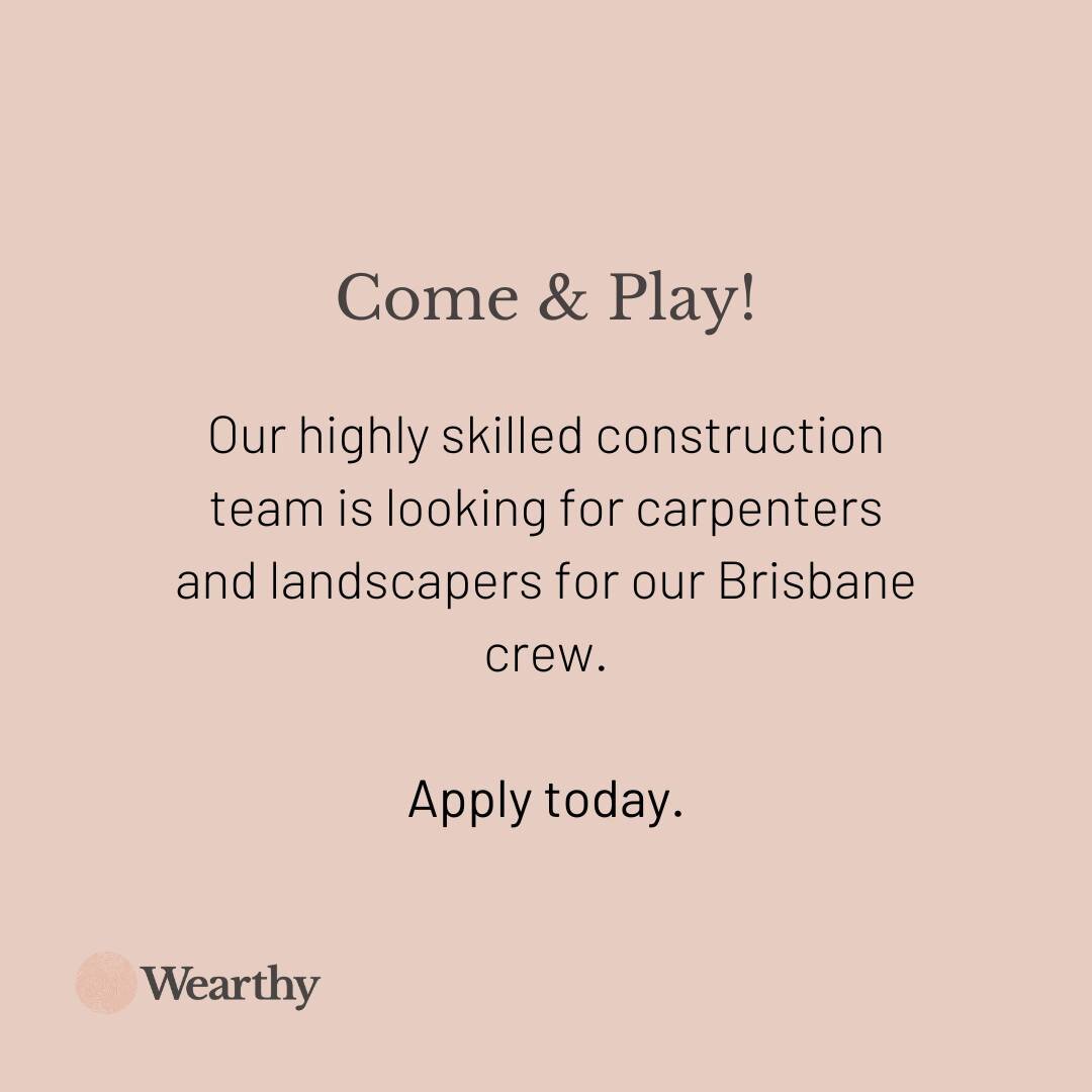 Join the most playful team in Australia. Great projects, purpose and a 4-day work week. Apply today for carpentry, landscaping and admin roles. Link in bio.