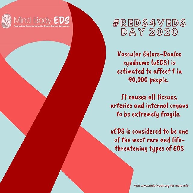 🔴 #REDS4VEDS DAY 2020🔴
⠀⠀
Today, we show our support by wearing red to help spread awareness of Vascular Ehlers-Danlos syndrome (vEDS). Get involved by doing the same and share it on social media to raise awareness of this rare and life-threatening