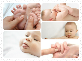 collage of photos where a baby is exhibiting infant reflexes